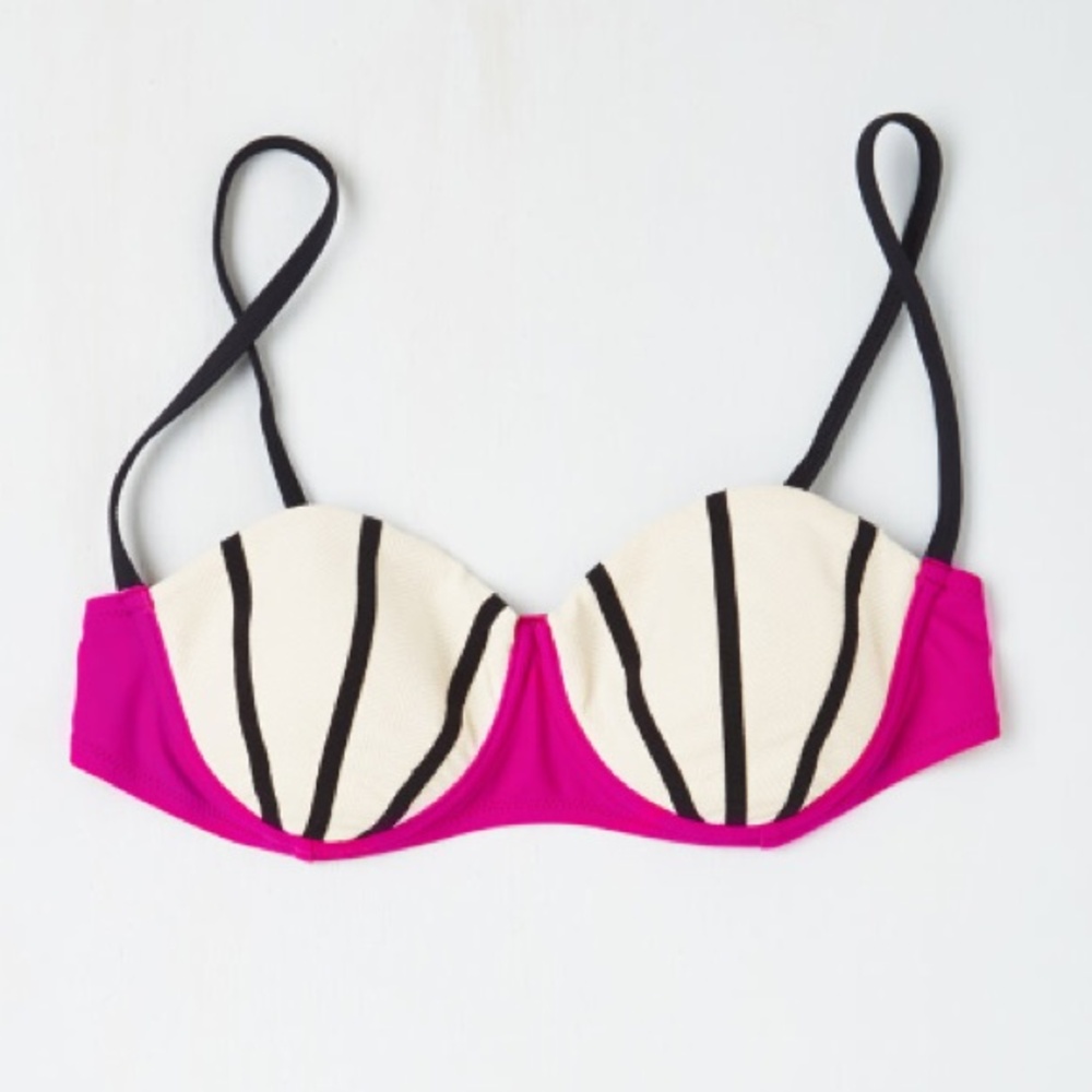 Modcloth Cream and Pink Striped Underwire Bikini Top